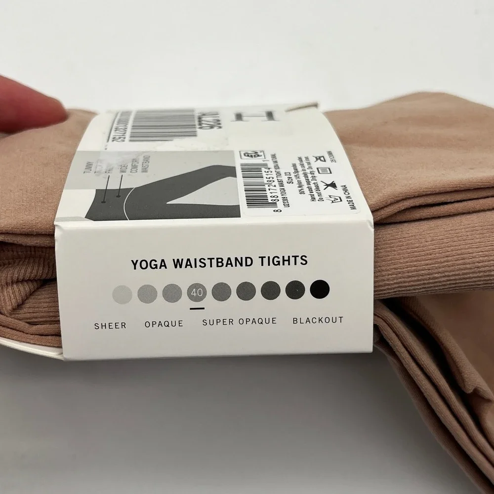 Hue Tights Womens Size 3 Natural Yoga Waist Tights Rib Control Top U23389 Opaque